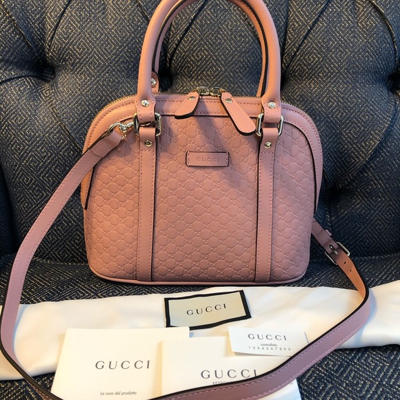 New Gucci Guccissima Pink Leather Bag Long Strap Dome - Picture 2 of 11